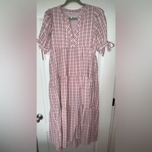 English Factory pink plaid midi